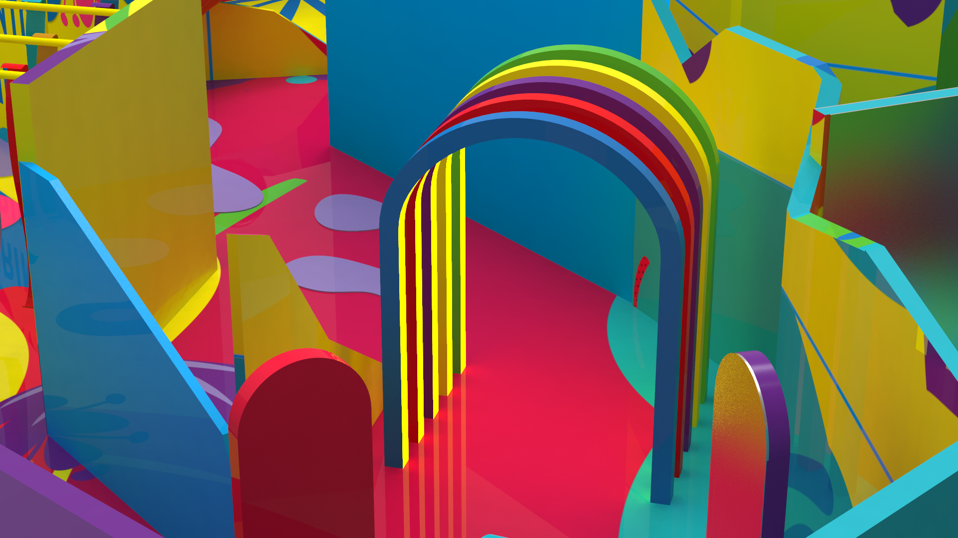 Color Maze, rainbow arch corridor installation