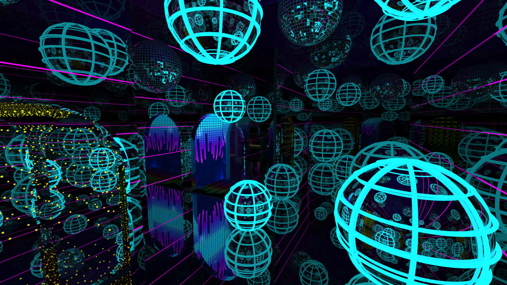 Echoes of Light, full neon corridor panorama