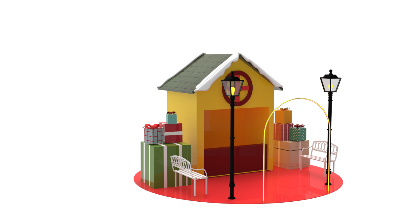Christmas Express, station house with gifts