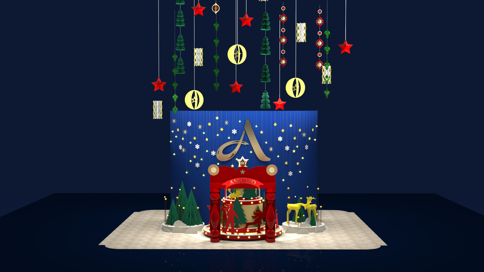 Glowing Season, Christmas display with hanging ornaments