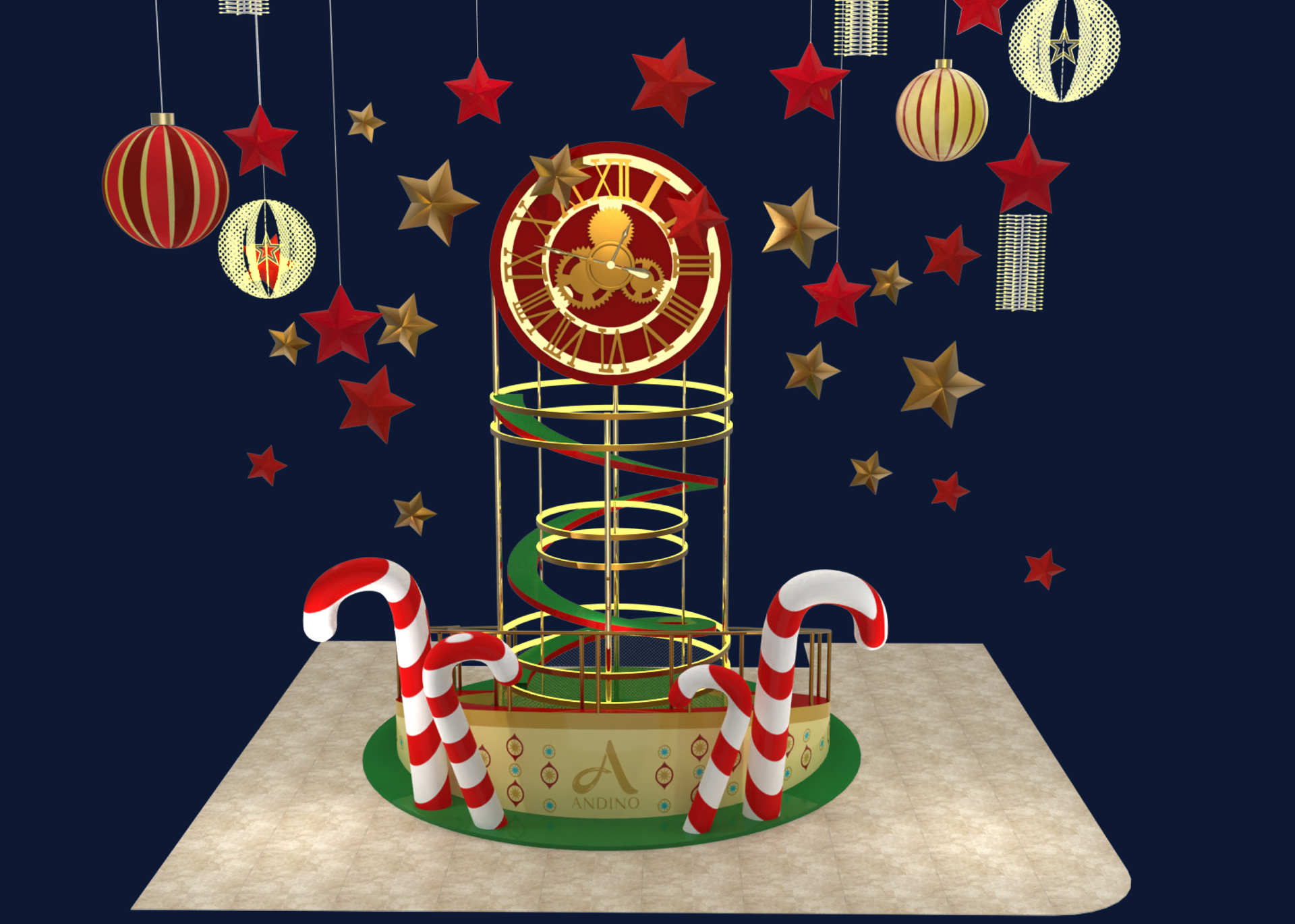 Glowing Season, spiral tower with candy canes