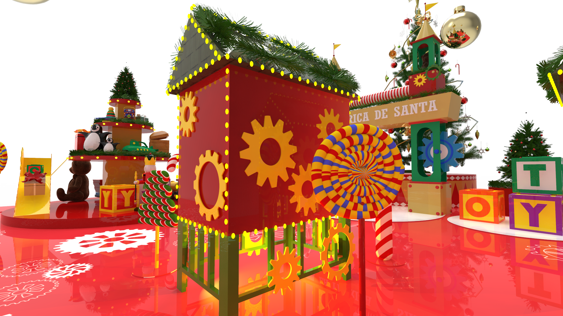 Santa's Factory, mechanical gears wall
